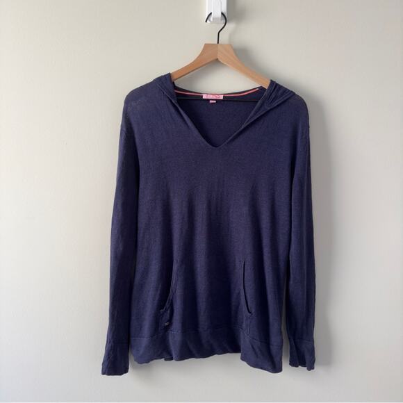 Lilly Pulitzer 100% Linen Hooded Pullover Lightweight Kangaroo pocket navy solid - Picture 1 of 10